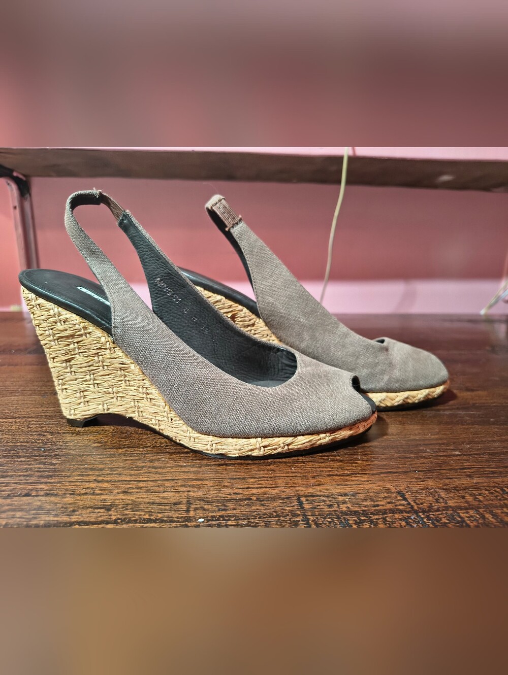 Donald J. Pliner Gray Canvas Peep-Toe Wedge Slingbacks